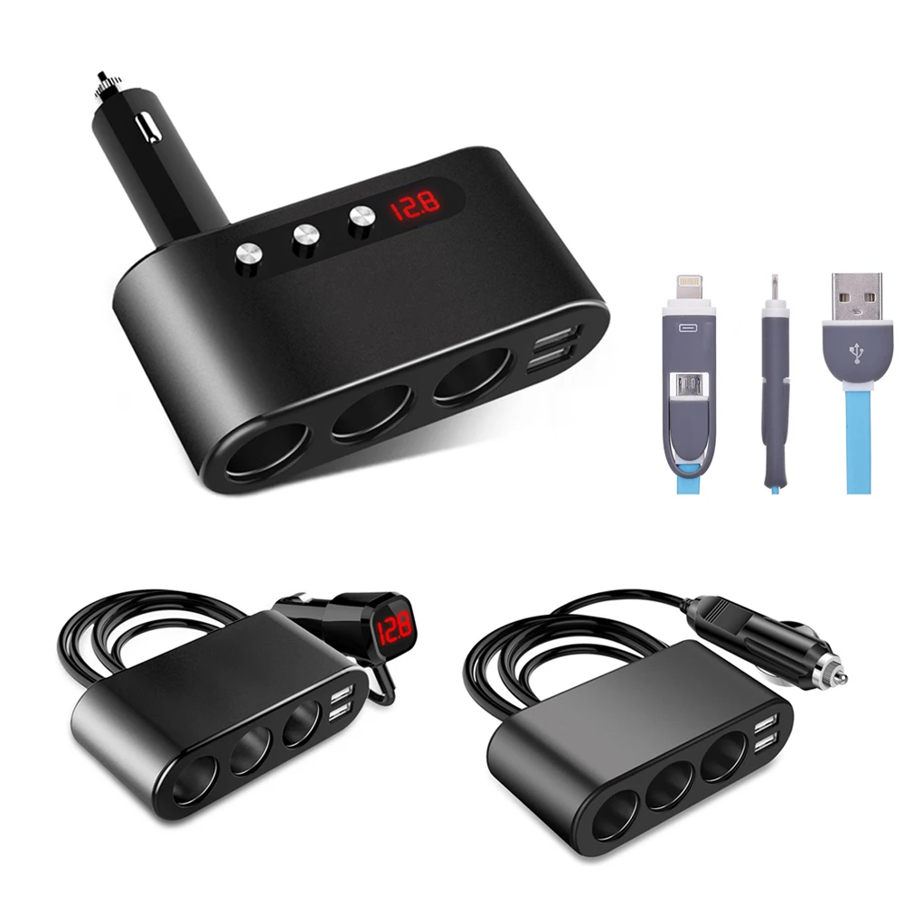 

5V 3.1A Dual USB Port 3 Ways Auto Car Cigarette Lighter Socket Splitter Plug Adapter DC 5V 1A 2.1A For All Phone And PC Ipad