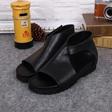 Летние Для мужчин черный широкополосный обувь в римском стиле с открытым носком на плоской подошве Спортивная повседневная обувь Повседневные Вечерние Модные сандалии из натуральной кожи