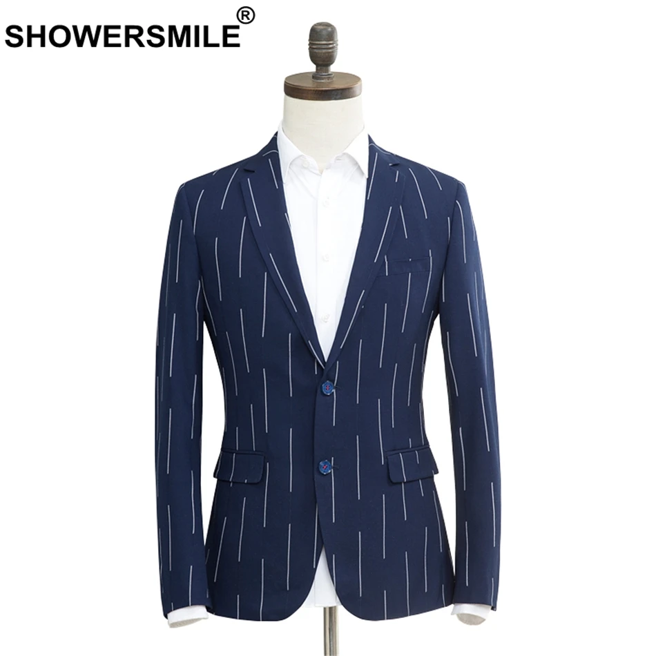 

SHOWERSMILE Slim Fit Blazer Men Stripe Plus Size Navy Blue Suit Jacket Male Smart Casual Blazer Jacket Autumn Wedding Coat New