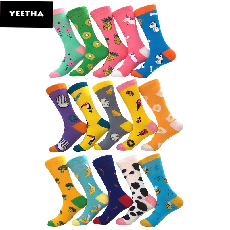 

Winter Male Fashion Colorful Happy Socks Breathable Cotton Casual Funny Christmas Socks Thick Crew Fruit jacquard