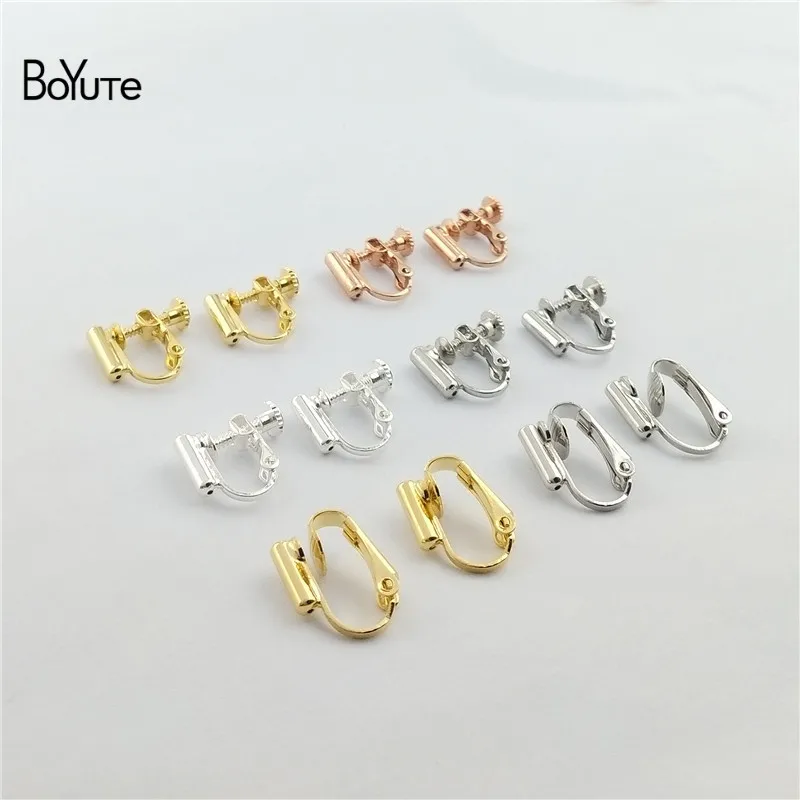 BoYuTe 5 Pairs 4 Colors 1316MM Metal Brass Adjustable No Pierced Ear Clip Diy Earring Converter Jewelry Accessories (5)