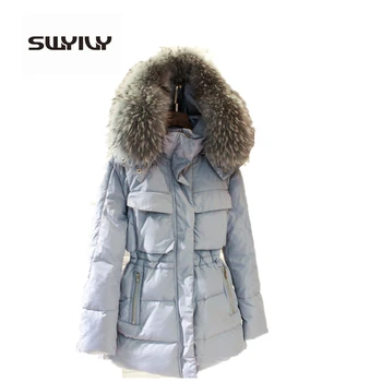 

SWYIVY Woman Parkas Coats Big Fur Collar Hooded Warm Long Desgin 2018 Winter New Female Casual Coat Six Colors Women Parkas