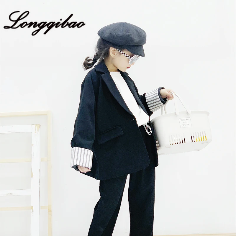 

Girls coat autumn clothes new retro one button turn sleeves small suit jacket spring and autumn loose casual wild shirt