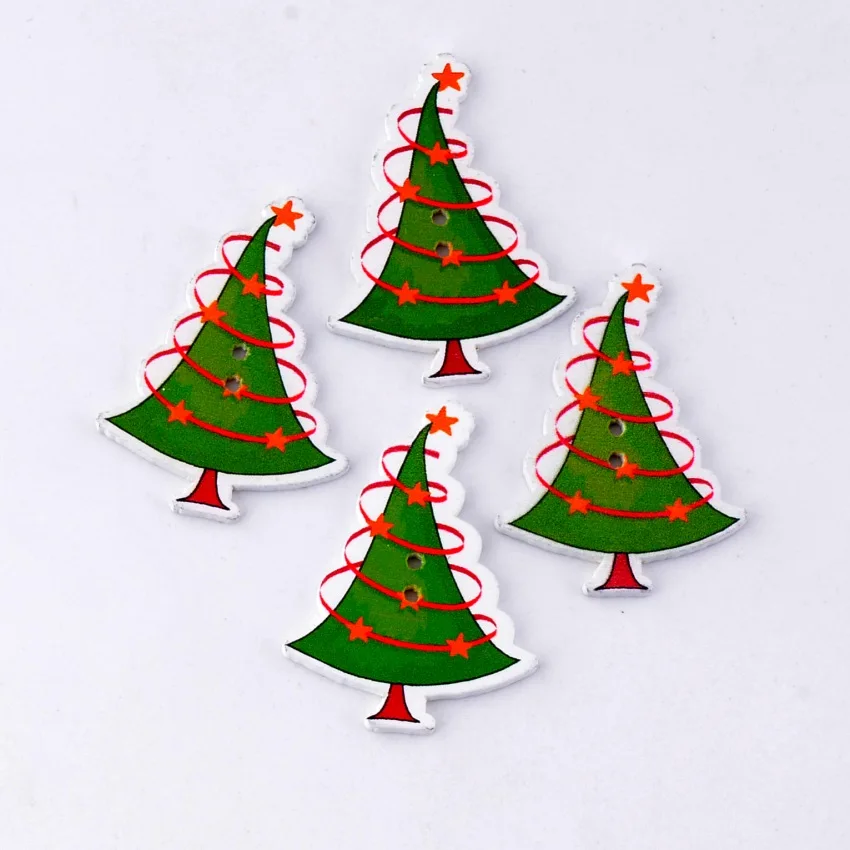 

Free Shipping Retail 10Pcs Random Mixed 2 Holes Christmas Tree Wood Sewing Buttons Scrapbooking For Christmasday 32x43mm