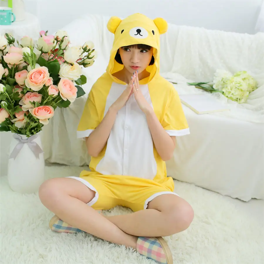 Аниме пижамы Rilakkuma для мужчин и женщин взрослых с коротким рукавом хлопковые