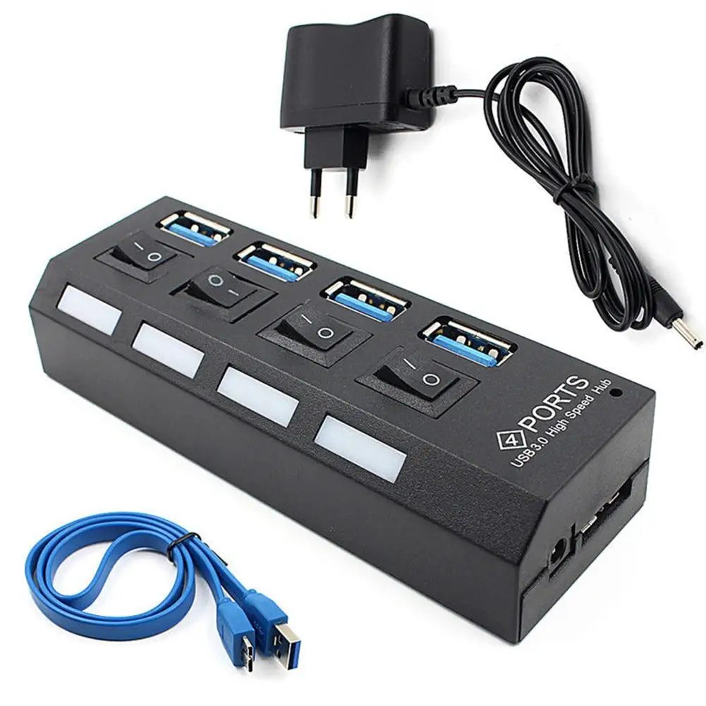 

HOT USB 3.0 High Speed Hub 4 Port On/Off Switch + AC Power Adapter for PC Laptop
