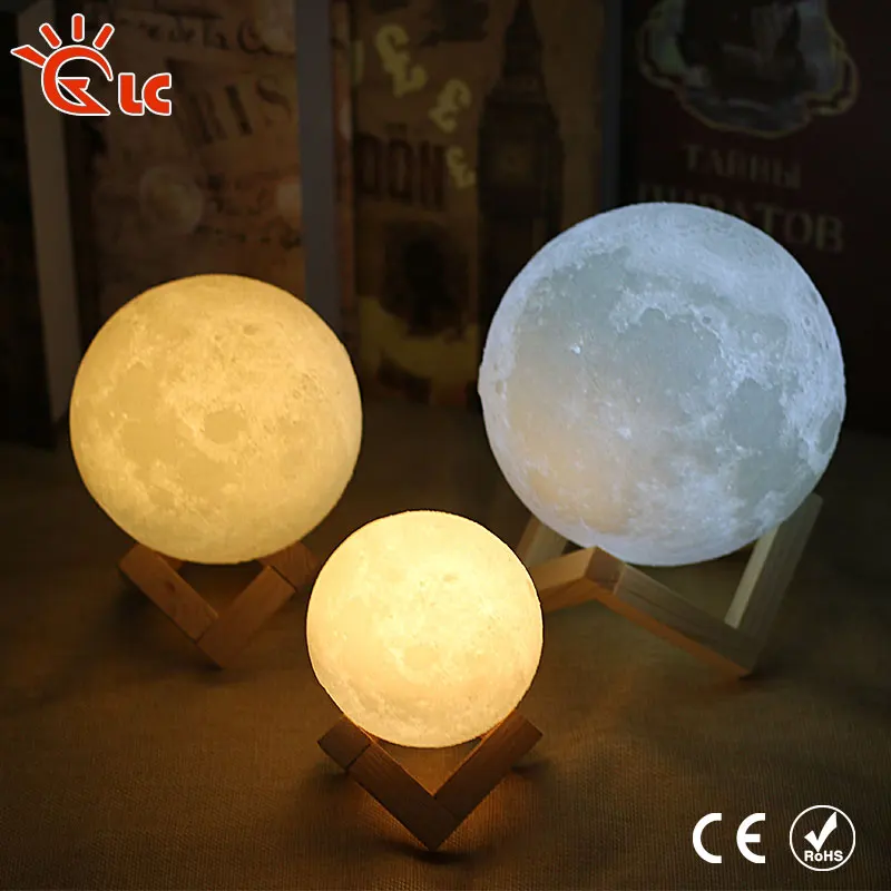 

Rechargeable 3D Print Moon Lamp 2 Color Change Touch Switch Bedroom Bookcase Night Light Home Decor Creative Gift