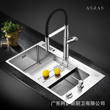 

304 stainless steel sink packages manually sink single slot basins sink in the kitchen big single bowl sinks with faucet