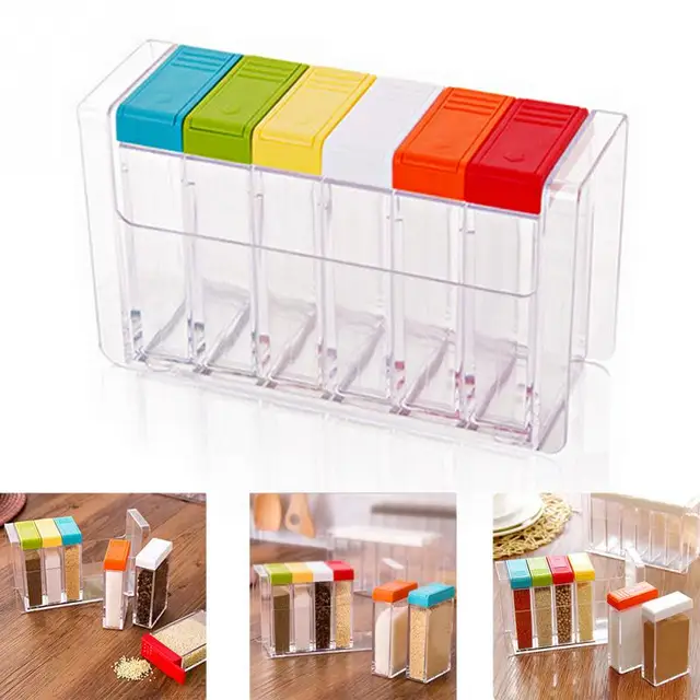 HOT 6 pz/set di Plastica Trasparente Barattolo di Spezie Colorate ... HOT 6 pz/set di Plastica Trasparente Barattolo di Spezie Colorate ...