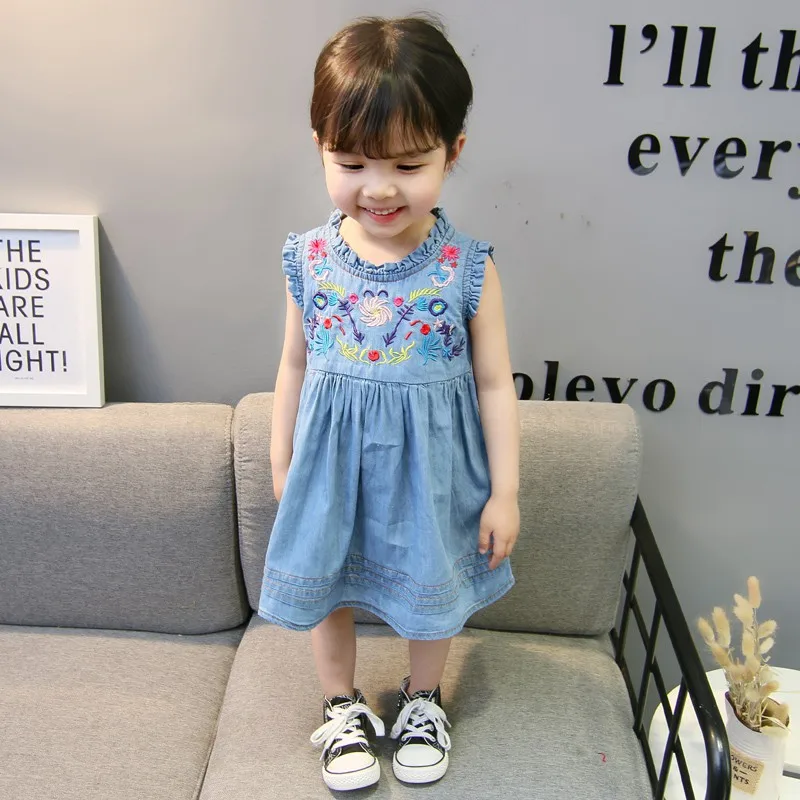 COOTELILI 70-120cm Fashion Summer Children Clothing Cute Embroidery Denim Dress Kids Girls Daughter Jeans Dresses Girl  (4)