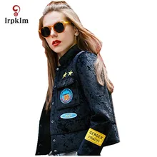Новые модные женские туфли демисезонный короткие куртки дамы повседневное аппликации куртка для женщин бейсбол пальто бархат PQ314