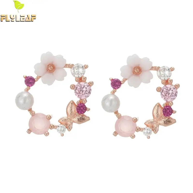 Oro Plateado 925 Sterling Silver Stud Pendientes círculos Con Zirconia