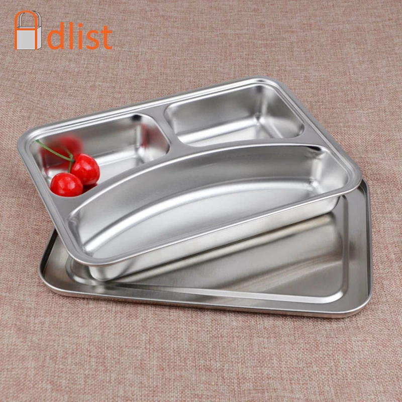 Portable Stainless Steel Divided Dish for school Students Dinner Plate