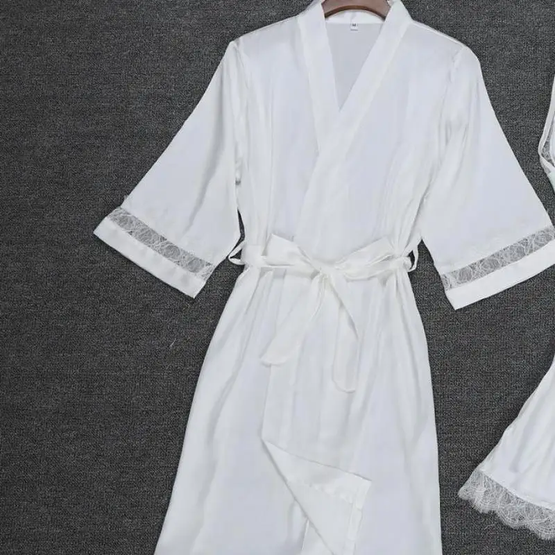 Robe 5 Сексуальное женское кимоно из вискозы, белый халат для невесты, невесты, подружки невесты, Свадебный халат, комплект, кружевная отделка, одежда для сна, Повседневная Домашняя одежда, ночное белье - Цвет: Robe 5