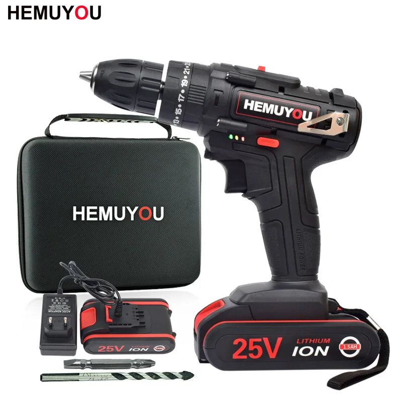 

NEW 25V Hammer Drill Cordless Electric Screwdriver Household Rechargeable Mini Drill battery Screwdriver Power Tool