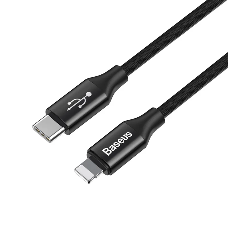 Кабель Baseus 2,4 type-C для освещения для iPhone X, XR, XS, Max, iPad, планшета, USB-C, кабель для быстрой зарядки и передачи данных - Цвет: Черный