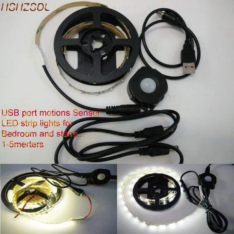 USB портативная белая/W белая светодиодная лента s SMD2835 гибкая с датчиком движения