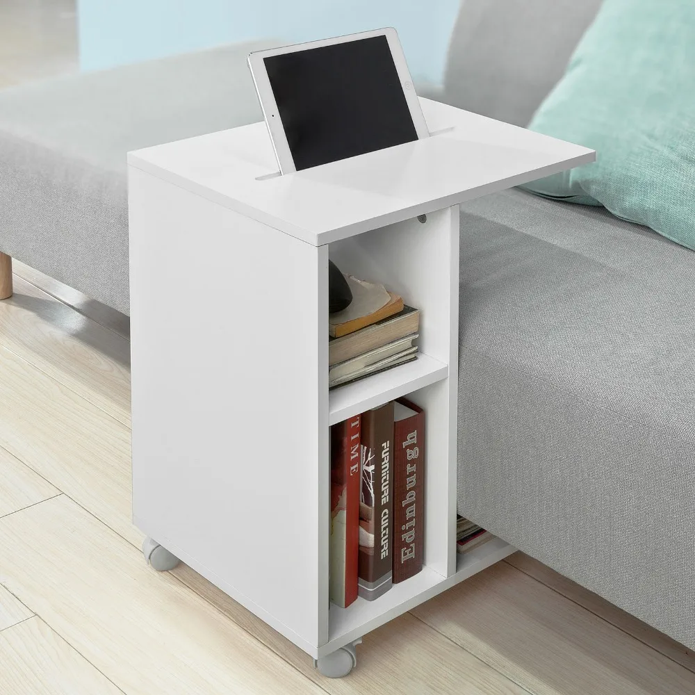 SoBuy FBT48 Modern Side Table End Table Coffee Table on Wheels with 2 Storage Shelves Living Room Furniture