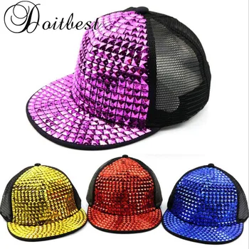 

2018 Summer Kids Baseball Caps square Alternative rivets Hip hop Cap Children snapback hats mesh Boys Girls Peaked cap