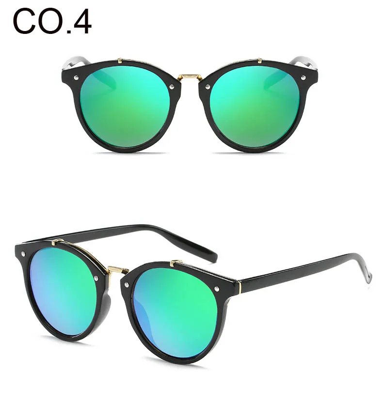 Модные круглые женские солнцезащитные очки, фирменный дизайн, Ретро стиль, градиентные зеркальные очки, солнцезащитные очки, Ретро стиль, круглые очки кошачий глаз - Цвет линз: 4