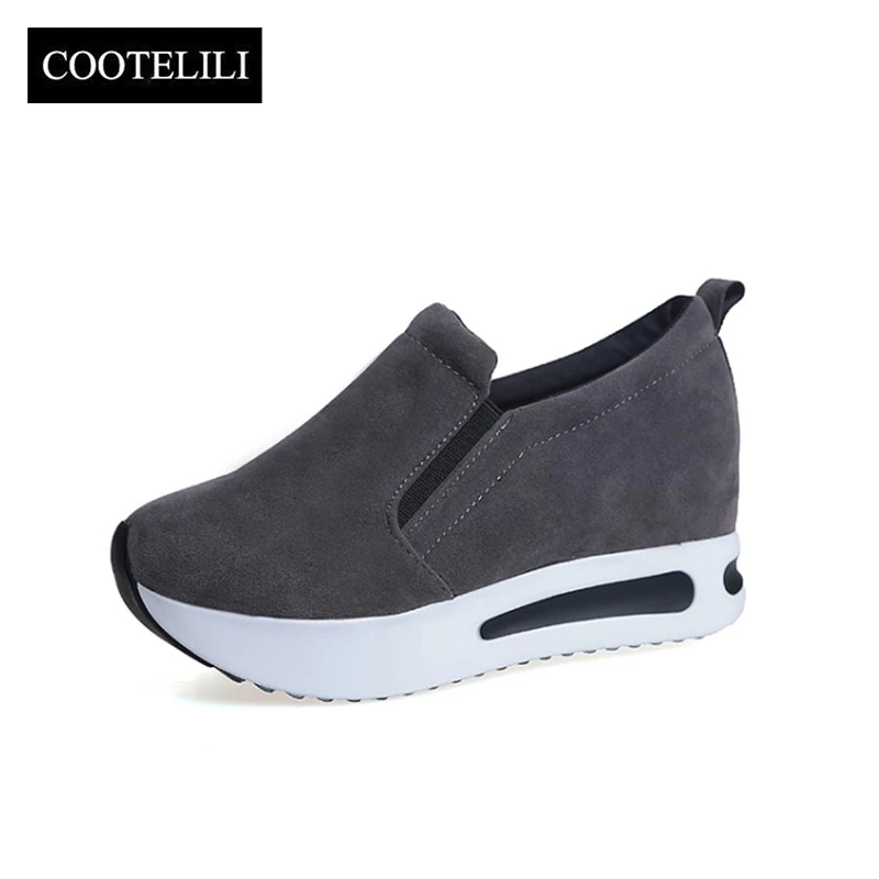 slip on faux suede wedge heel sneakers