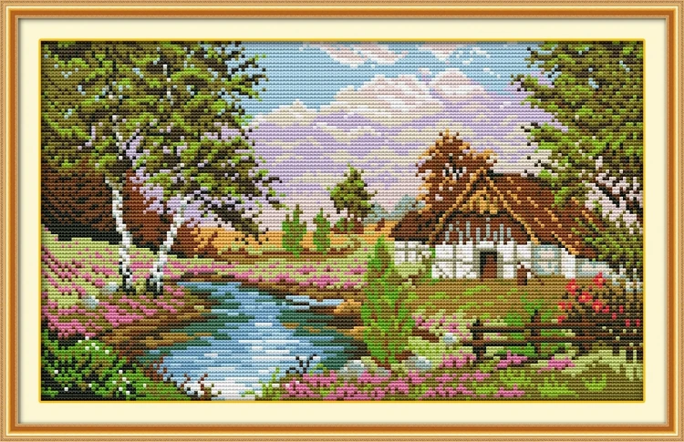 DIY Chart Counted Cross Stitch Patterns Needlework 14 ct Along the River 