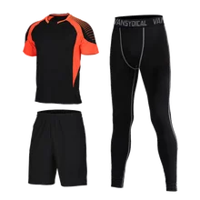 Компрессионный костюм Фитнес-плотно прилегающий комплект футболка леггинсы Мужская спортивная одежда Demix черный спортивный костюм