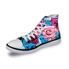 Бесшумные дизайнерские женские винтажные высокие кроссовки для девочек; повседневная обувь со шнуровкой; вулканизированные женские разноцветные розы с 3D-принтом; парусиновая обувь на плоской подошве