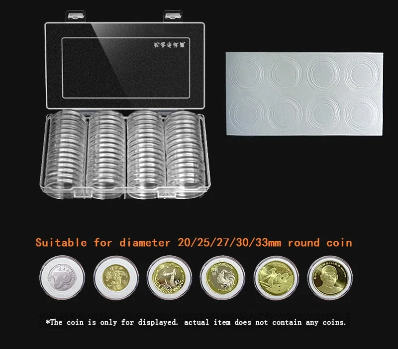 

60 pcs Clear Plastic Round Case Coin Storage Capsules Holder Round protect shell for diameter 20/25/27/30/33mm with 1 box