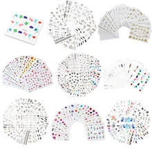 1 Набор, смешанный дизайн, набор наклеек для ногтей, Черное кружево, золотой, серебряный блеск, цветок, водная наклейка, слайдер, обертывания, украшения для ногтей