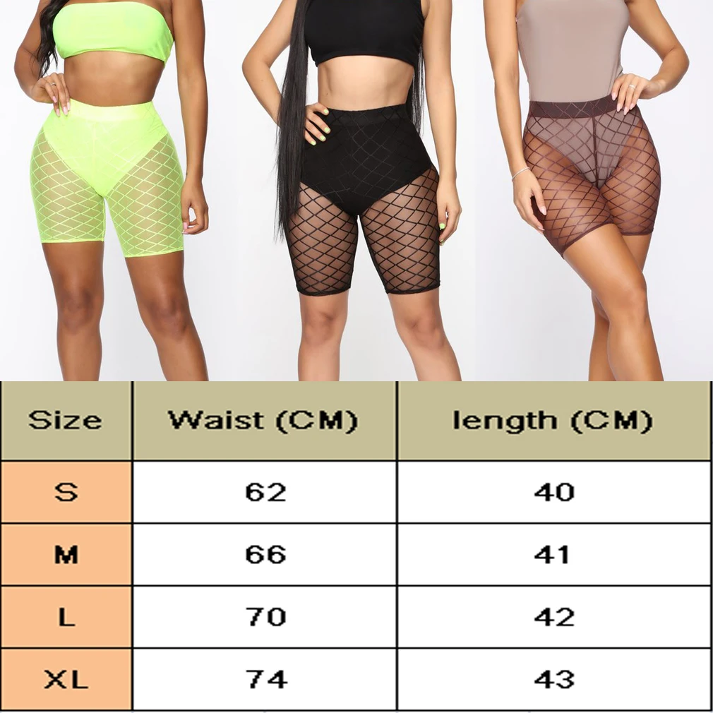 Сексуальные шорты женские прозрачные брюки в сеточку леггинсы Прозрачная сетка; с высокой талией обтягивающие тянущиеся шорты для женщин тренировки
