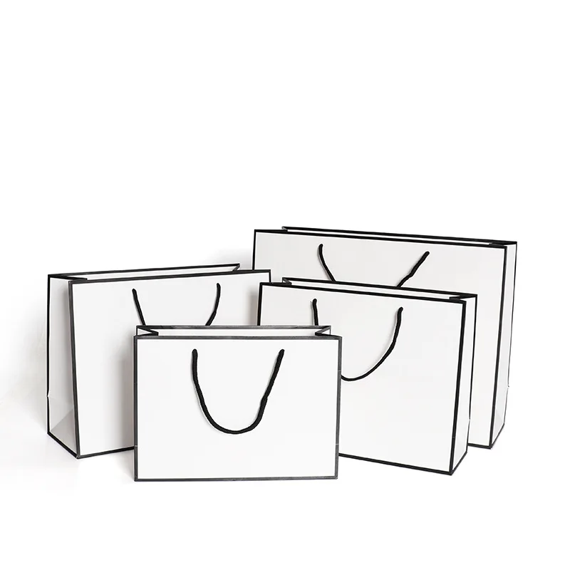 100 шт оптом бумажные подарочные сумки для покупок с ручками прочные черные белые свадебные украшения DIY белый картон сумки