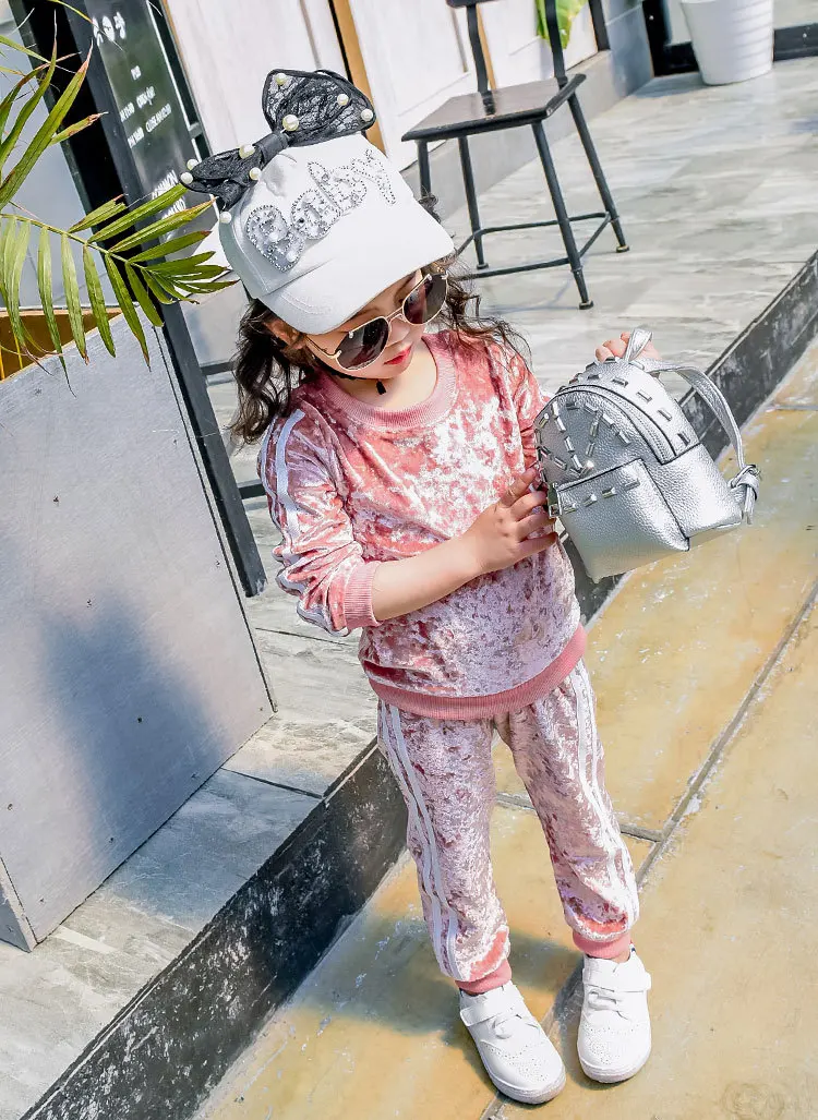 Girls  Clothing Set  Pink Velvet Cashmere Suit Set Long Sleeve Pullover+ Pants Sportswear Baby Girls Sports Clothes Active Suits (16)