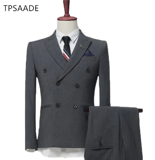 

Fashion Double Breasted Slim Men's Suit men's wedding groom suit office professional suits custom made Jacket+Pants+Vest