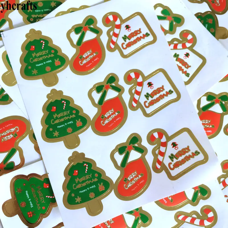 

12PCS/LOT.Christmas tree socks paper stickers Xmas bake label Decorative stickers Kids diy toys Kindergarten reward stickers OEM