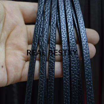 

REAL BESTXY 5m/lot 5*3mm black wide leather strings flat leather threads for jewelry making bracelets leather strip with pattern