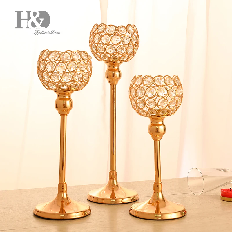 Crystal Hollow Wedding Party Candle Holder Lamp Tea Light Stand Candelabra Decor
