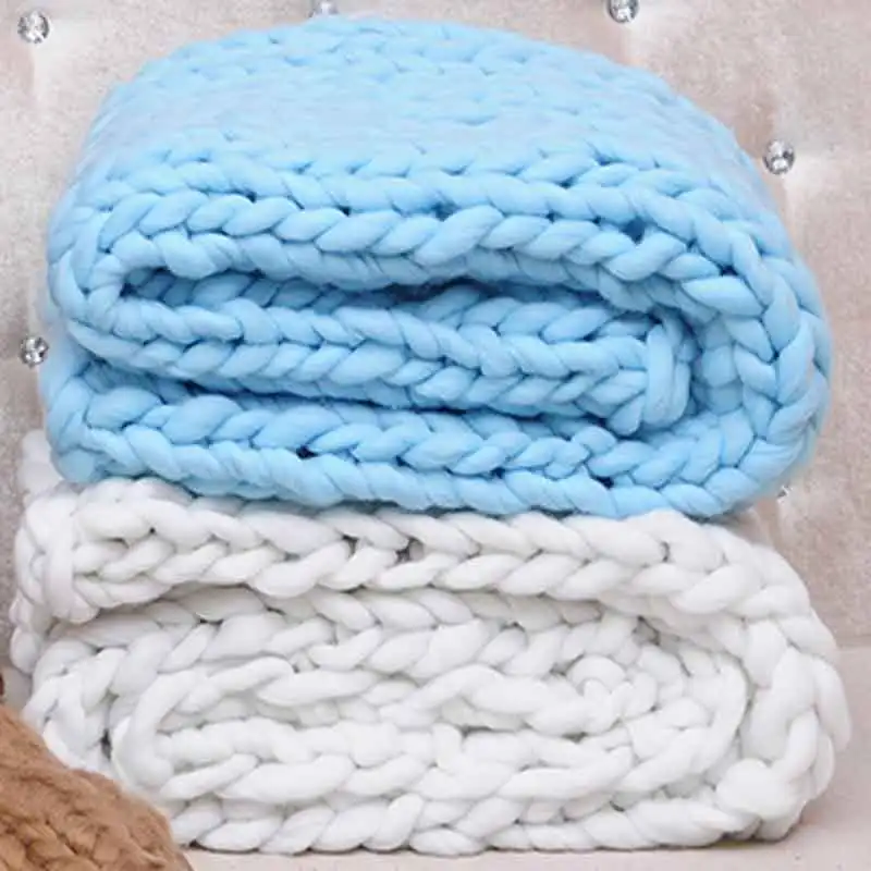Модное шерстяное вязаное одеяло ручной работы из толстой пряжи, шерстяное объемное трикотажное одеяло, супер мягкое одеяло для фотосессии, одеяло s