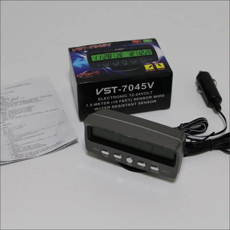 

4 in 1 Indoor Outdoor Thermometer Temperature / Car LED Electronic Clock Alarm / Storage Battery Voltmeter / Model VST-7045V