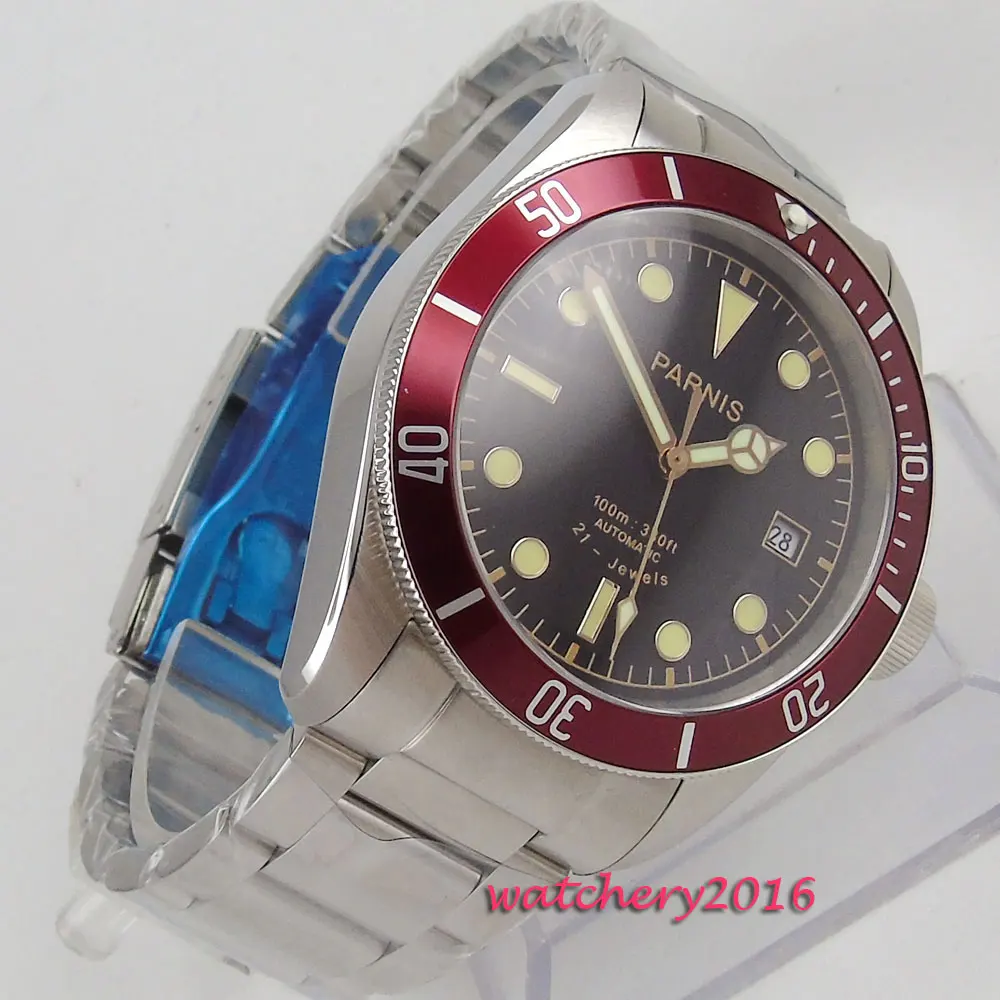 2019 New styles 41mm parnis Black dial Luminous Hands Date Sapphire Crystal 21 jewels MIYOTA Automa