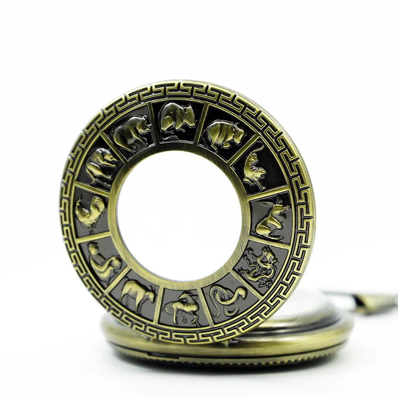 Античный Китайский Зодиак ручной Ветер Mehanical для мужчин карманные часы винтажные Полые бронза стимпанк цепочки и ожерелья часы с цепочкой