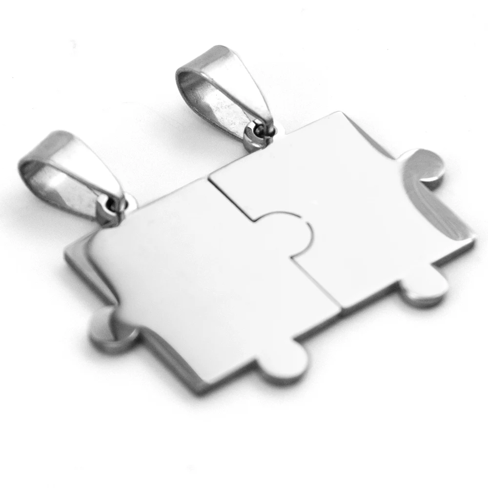 

Puzzles Pendant connected jigsaw charms blank ID tags for diy print both sides mirror polished Stainless Steel 1pcs