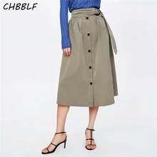 CHBBLF женская элегантная Однотонная юбка миди эластичная талия пояса Женская повседневная одежда до середины икры юбки WEW5162