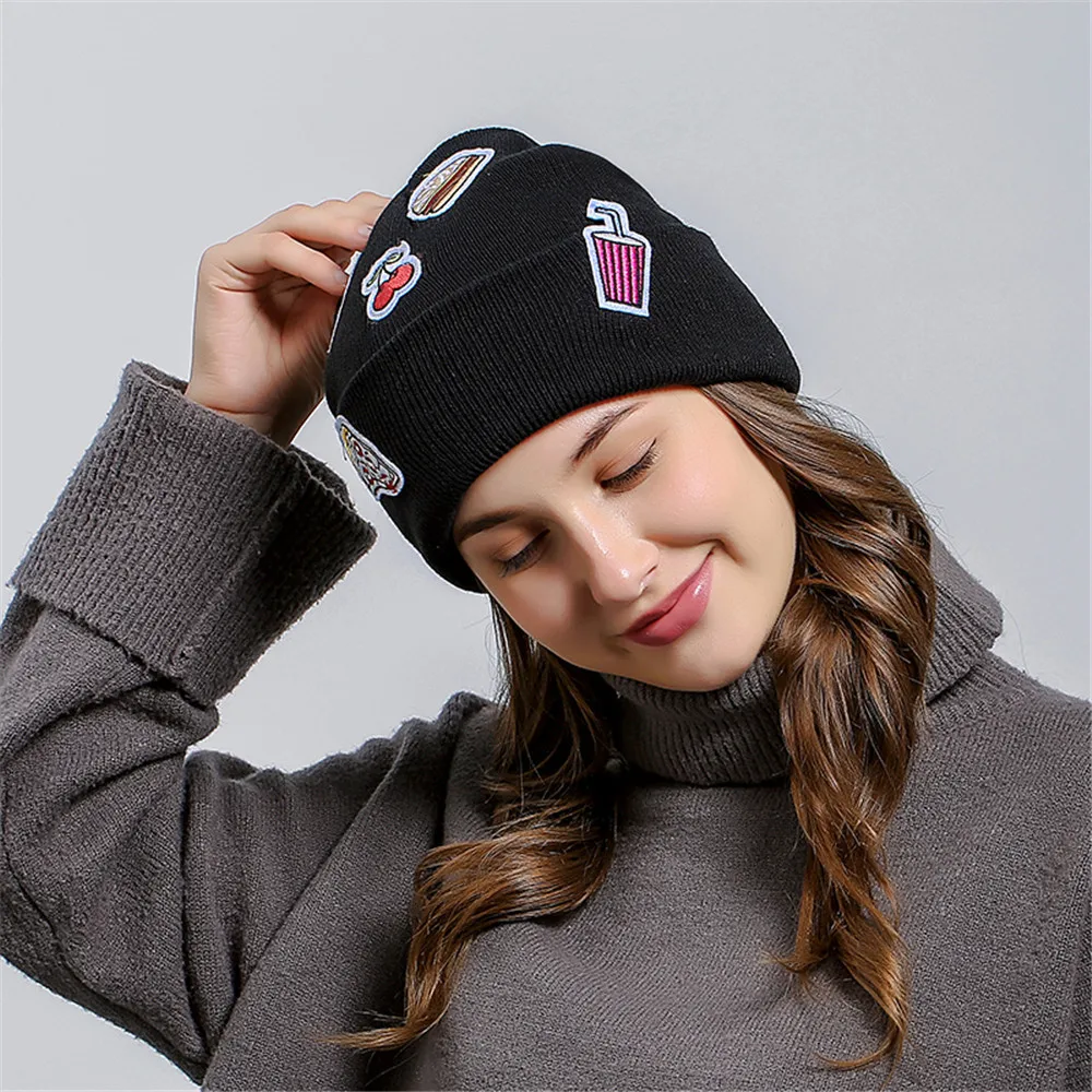 2018 Skully Beanies Winter Ice Cream Patch Hat For Women Warm Hat
