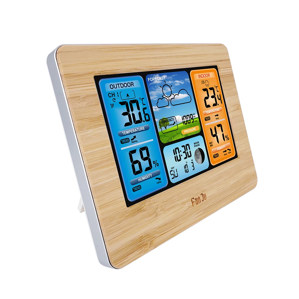 FanJu FJ3373W Digital Weather Station Alarm Clock Temperature Humidity Digital Clock Backlight Snooze Function Clock