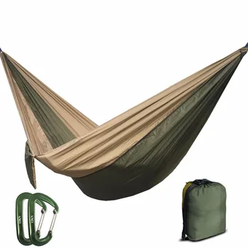 

210T Nylon Parachute Hammock Light Weight Outdoor Camping Portable Single Hammock with hammock ropes and hammock carabiners