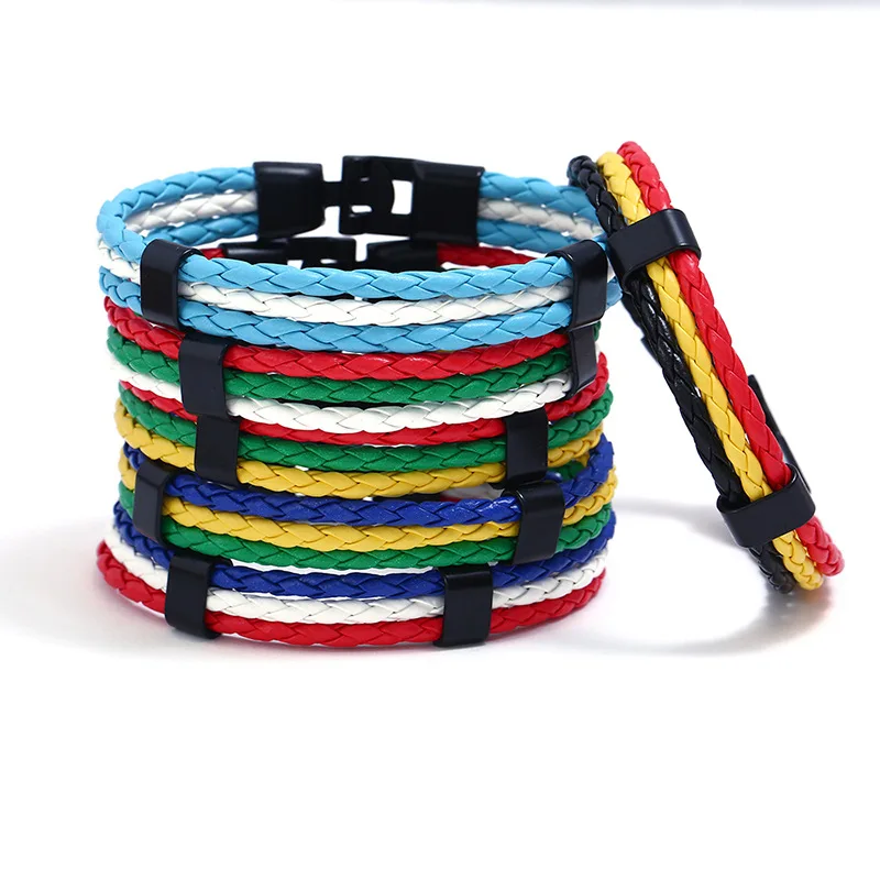 

2018 New Russia Spain France Germany 16 Country National Flag Black Leather Bracelets For Men Women Sports Football Fans Jewelry