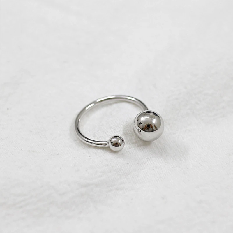 Список S925 стерлингового серебра Размер линии шар бусины открытое серебряное кольцо