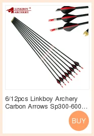 Tiro com Arco Setas de Carbono Linkboy Eixo 32 Sp300-600 2 Palhetas Id6.2mm Pino Nock Compund Recurvo Arco Caça Flecha Tiro 12 Pçs 30 10 Arco e flecha