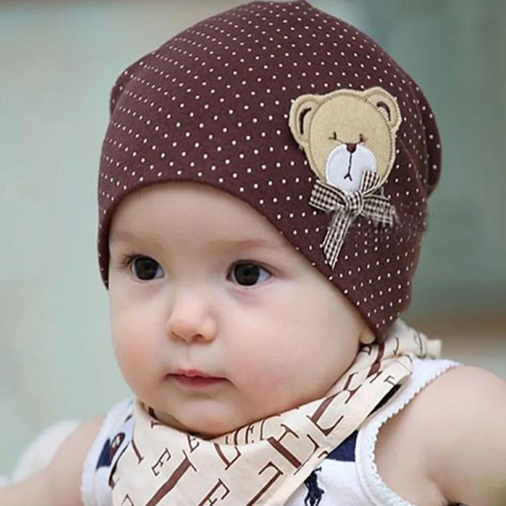 Casual Baby Hat Autumn Baby Beanie Dots Cartoon Bear Cotton Infant Cap
